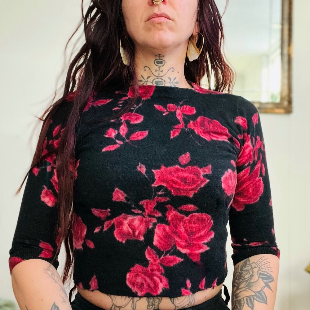 Vintage Rose Crop Sweater
